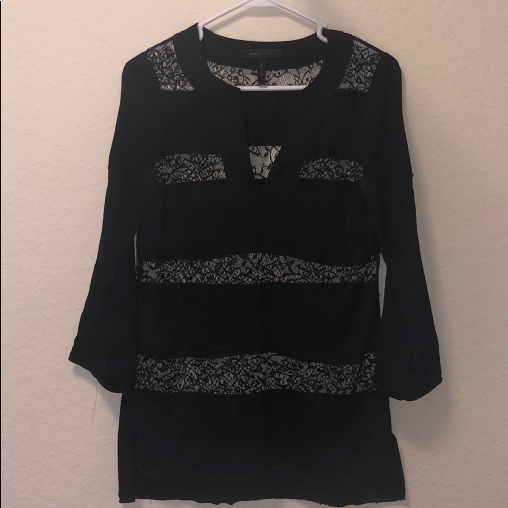 BCBG Black Lace and Silk Tunic Blouse